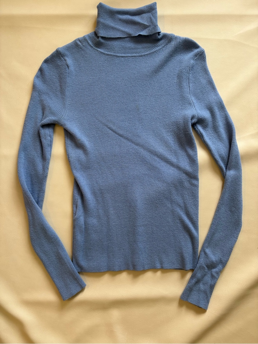 Mango Dusty Blue Ribbed Turtleneck Long Sleeve Top
